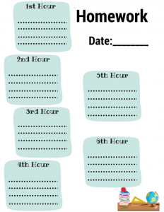 homework daily planner